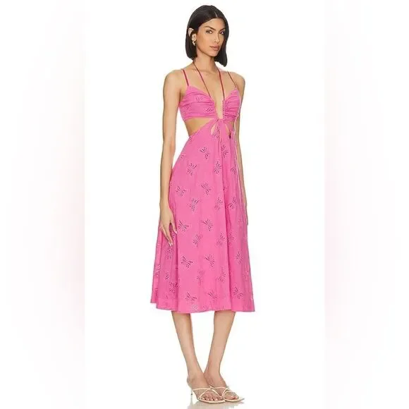 Lovers And Friends X Jetset Christina Farrah Midi Pink Dress Butterfly Size XL - Picture 5 of 12